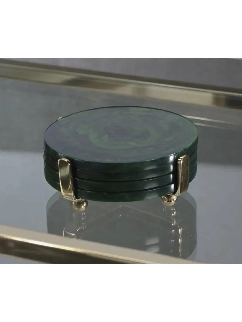 Zodax Green gold Marbled Coaster Set with Holder, 4 Piece REVOLVE MSRP $80
